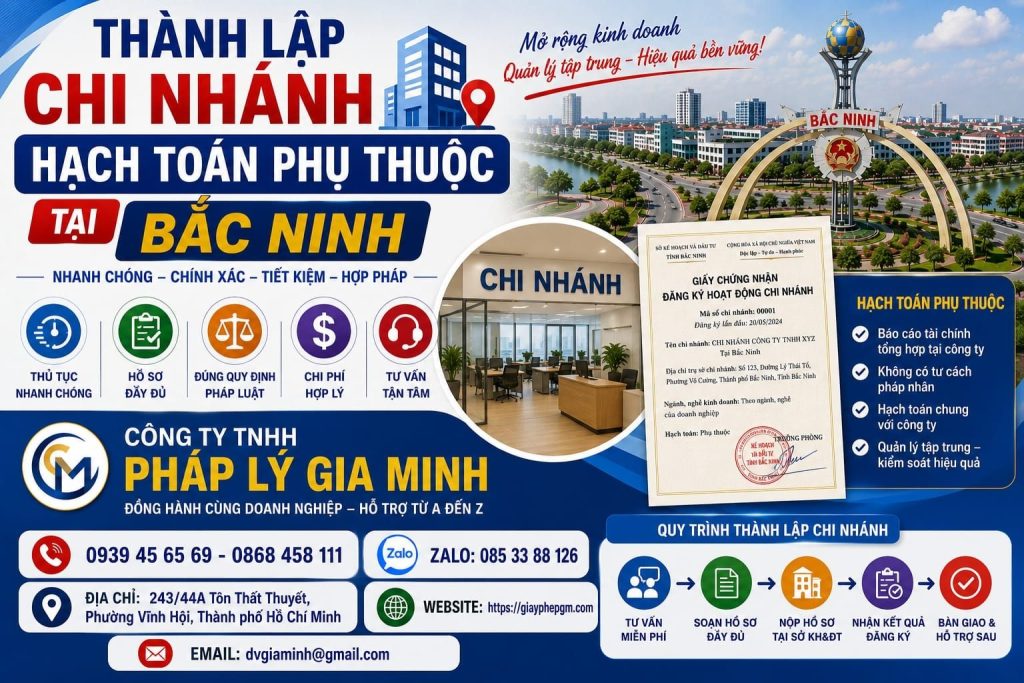 Thành Lập Chi Nhánh Hạch Toán Phụ Thuộc Tại Bắc Ninh