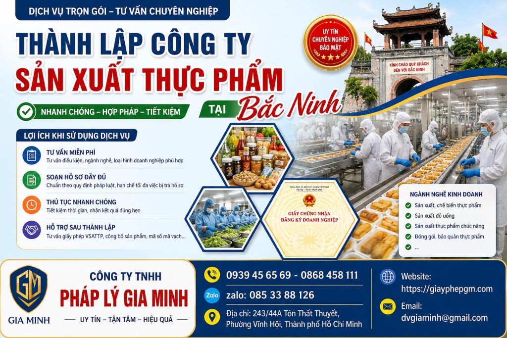 Thành lập công ty sản xuất thực phẩm tại Bắc Ninh