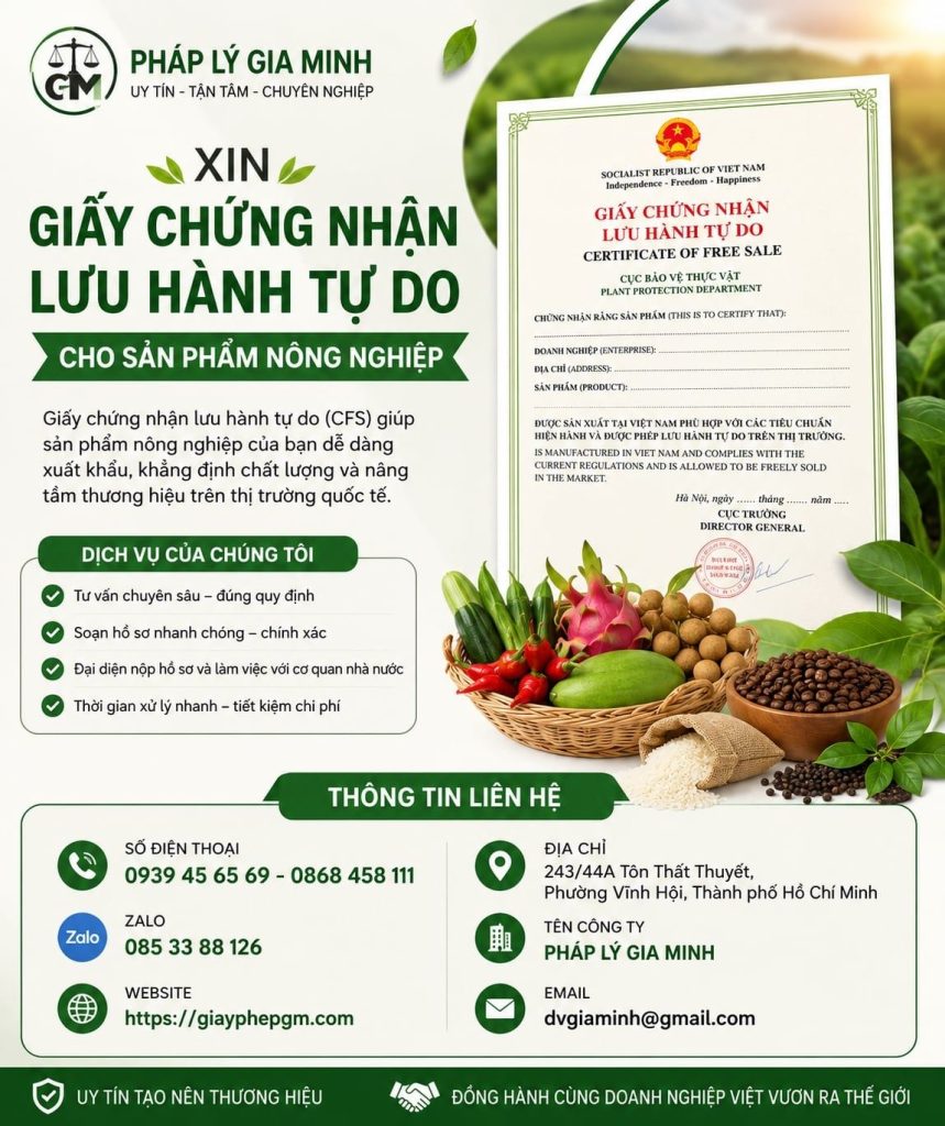 Xin giấy chứng nhận lưu hành tự do cho sản phẩm nông nghiệp