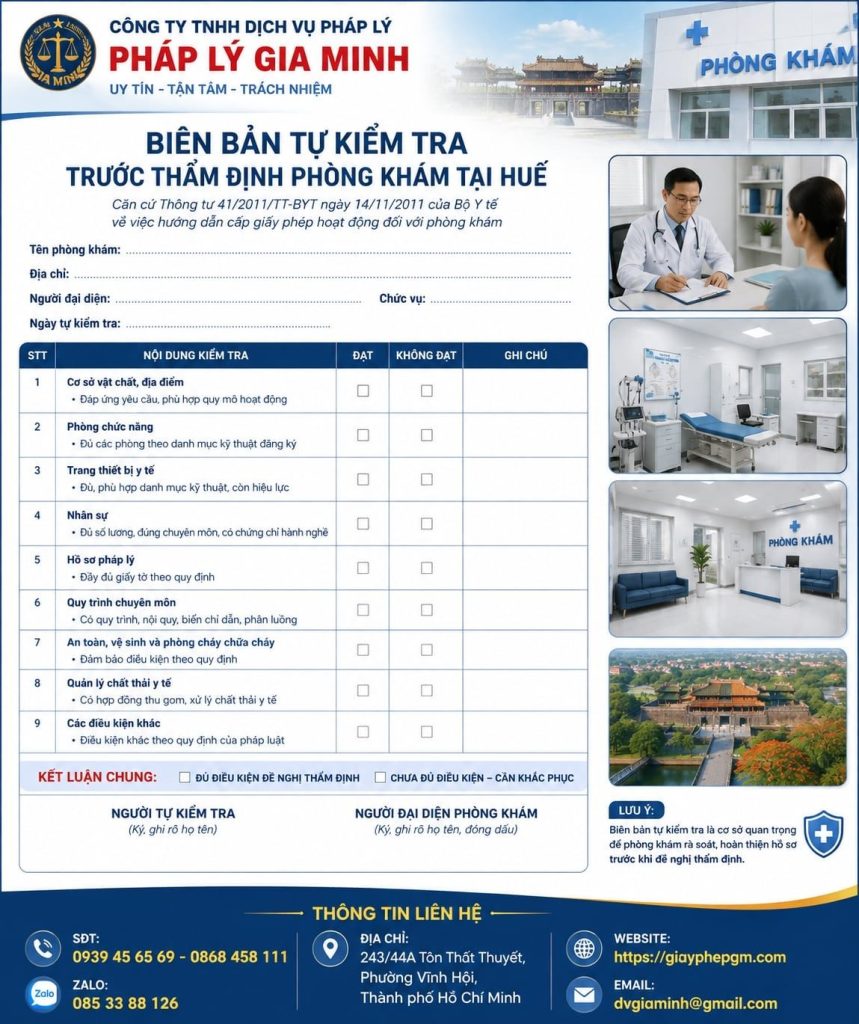 Biên bản tự kiểm tra trước thẩm định phòng khám tại Huế