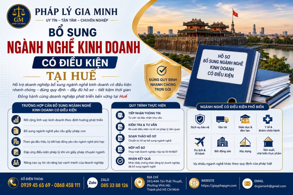 Bổ sung ngành nghề kinh doanh có điều kiện tại Huế – Đăng ký ngành chỉ là bước đầu 1 Bổ sung ngành nghề kinh doanh có điều kiện tại Huế