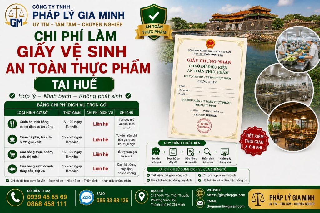 Chi phí làm giấy vệ sinh an toàn thực phẩm tại Huế gồm những khoản gì? 1 Chi phí làm giấy vệ sinh an toàn thực phẩm tại Huế