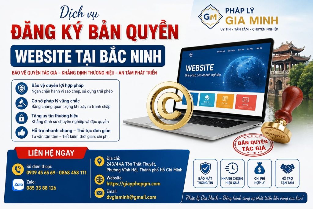 Đăng ký bản quyền website tại Bắc Ninh – Bảo vệ giao diện và nội dung số trước hành vi sao chép 1 Đăng ký bản quyền website tại Bắc Ninh