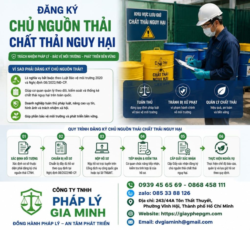 Đăng ký chủ nguồn thải chất thải nguy hại đúng quy định, an toàn pháp lý 1 Đăng ký chủ nguồn thải chất thải nguy hại