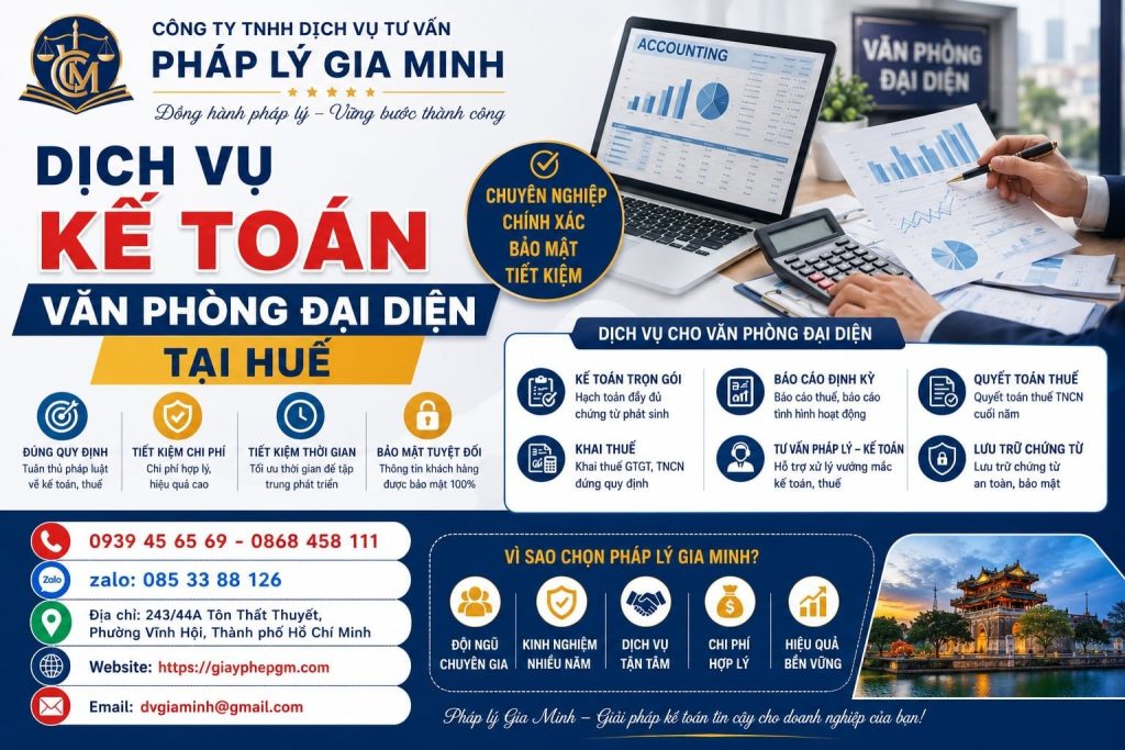 Dịch vụ kế toán văn phòng đại diện tại Huế: Theo dõi chi phí và chứng từ đúng ngay từ đầu 1 Dịch vụ kế toán văn phòng đại diện tại Huế