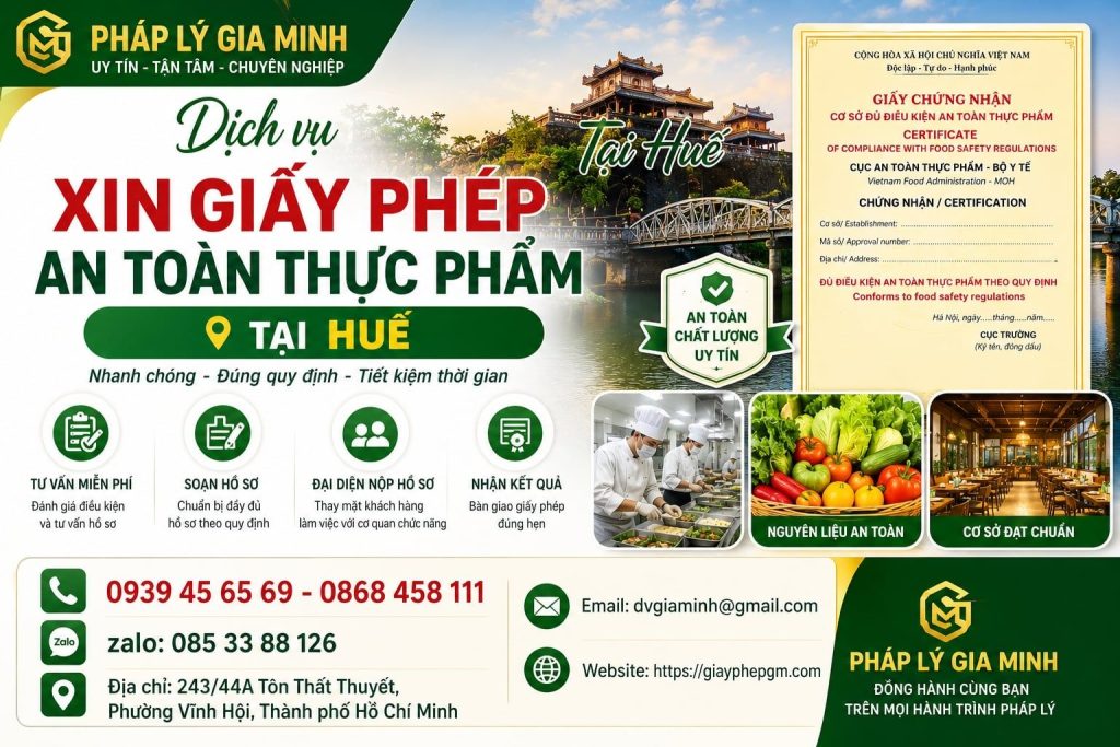 Dịch vụ xin giấy phép an toàn thực phẩm tại Huế nhanh, uy tín và trọn gói 1 Dịch vụ xin giấy phép an toàn thực phẩm tại Huế