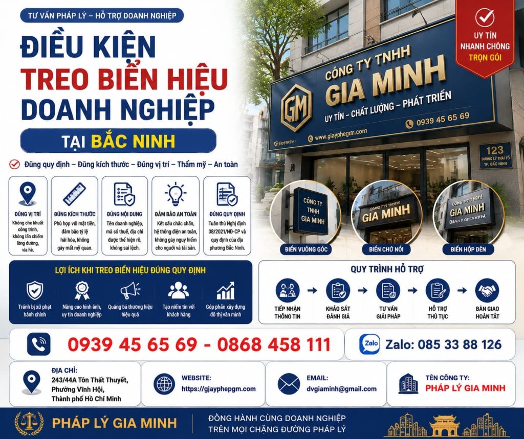 Điều kiện treo biển hiệu doanh nghiệp tại Bắc Ninh