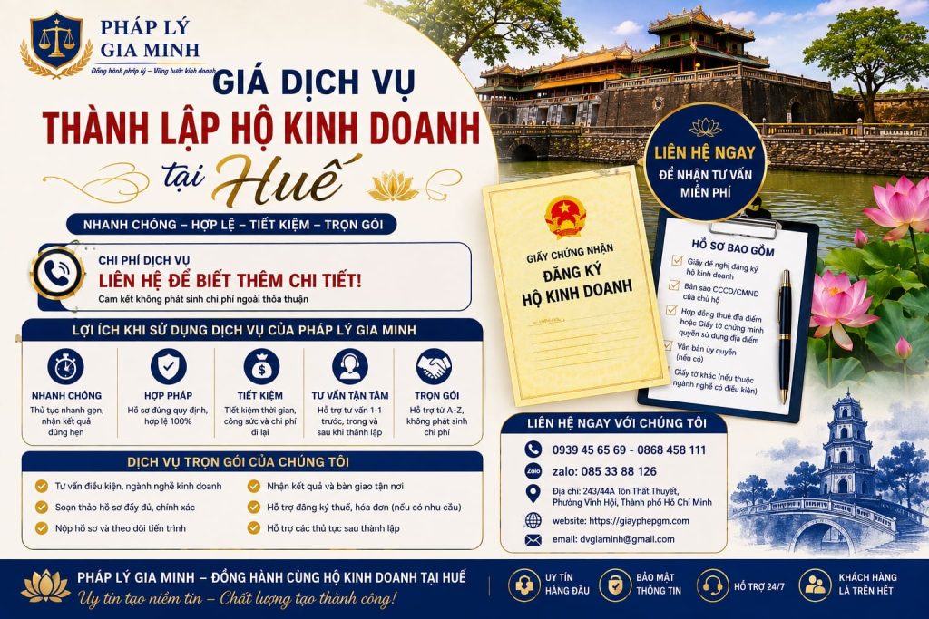 Giá dịch vụ thành lập hộ kinh doanh tại Huế: Chọn gói phù hợp, tránh chi phí ẩn 1 Giá dịch vụ thành lập hộ kinh doanh tại Huế