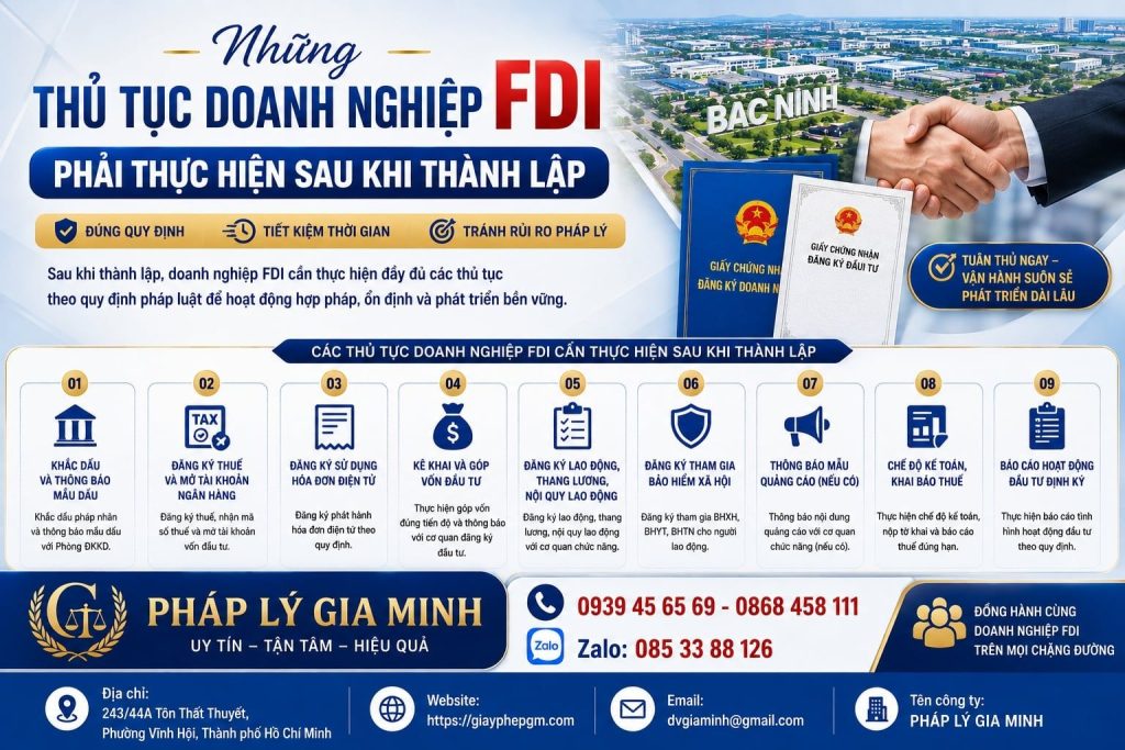 Những Thủ Tục Doanh Nghiệp FDI Phải Thực Hiện Sau Khi Thành Lập 1 Những thủ tục doanh nghiệp FDI phải thực hiện sau khi thành lập