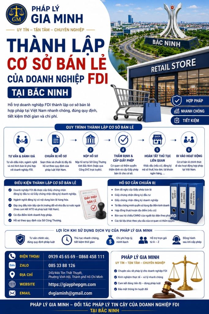 Thành lập cơ sở bán lẻ của doanh nghiệp FDI tại Bắc Ninh đúng quy định 1 Thành lập cơ sở bán lẻ của doanh nghiệp FDI tại Bắc Ninh