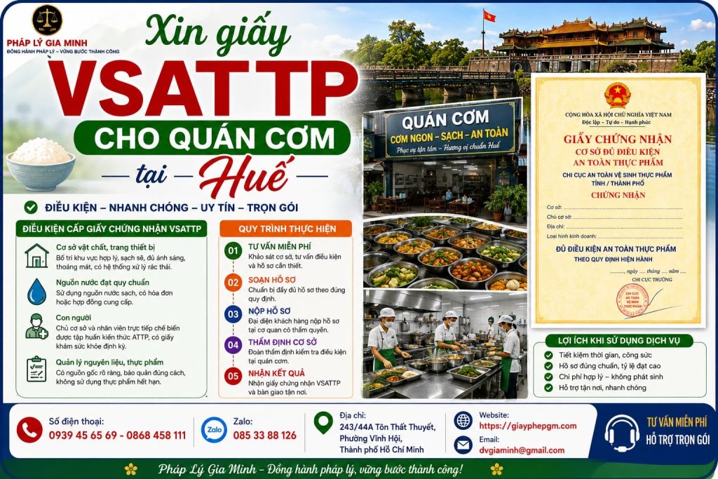 Xin giấy VSATTP cho quán cơm tại Huế