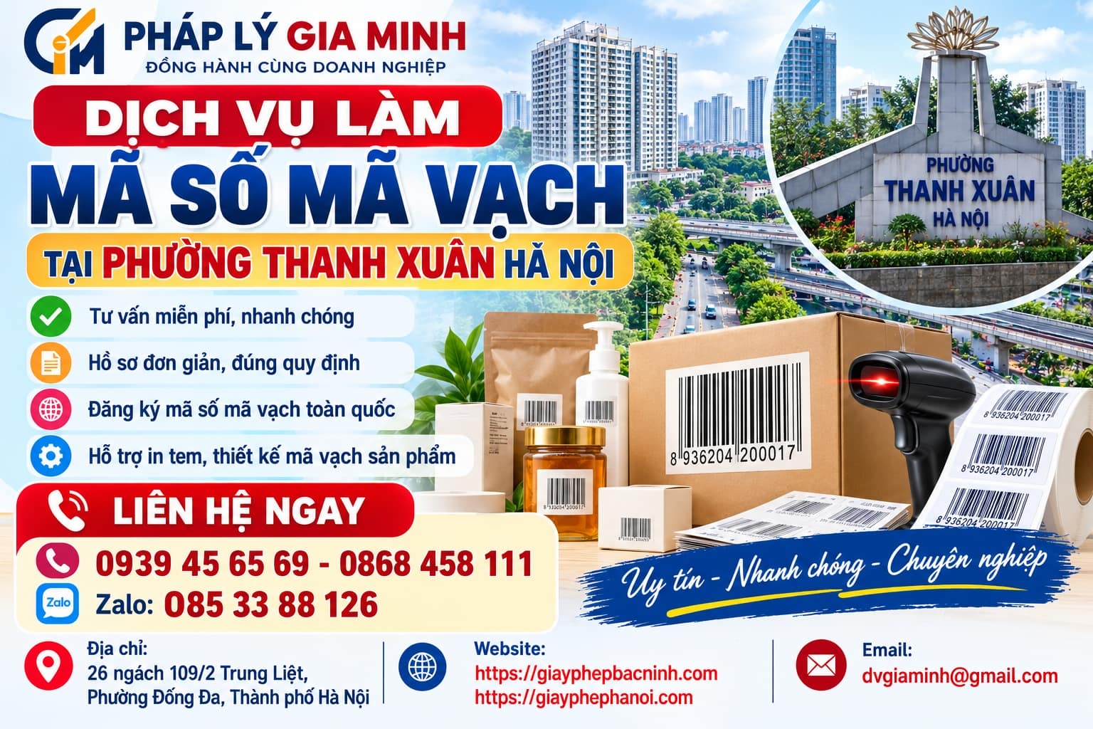 Dịch vụ làm mã số mã vạch tại phường Thanh Xuân Hà Nội