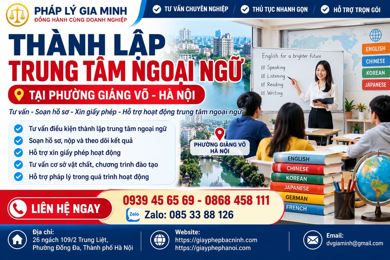 Thành lập trung tâm ngoại ngữ tại phường Giảng Võ Hà Nội